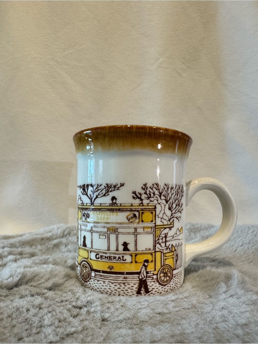 Vintage Yellow & Brown Illustrated Ceramic Mug - Made in England